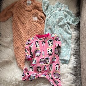 Set of 3 Baby Fleece Sleepers - 0-3M